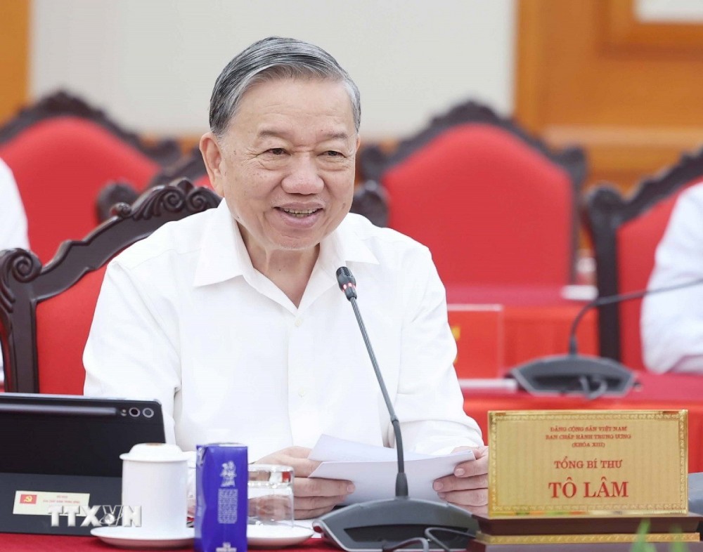 Tong Bi thu To Lam phat bieu tai cuoc lam viec. Anh: Thong Nhat/TTXVN