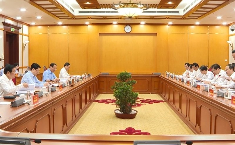 Overview of the working session between the Politburo and the Standing Committee of the Cao Bang Provincial Party Committee. Photo: Thanh Luan