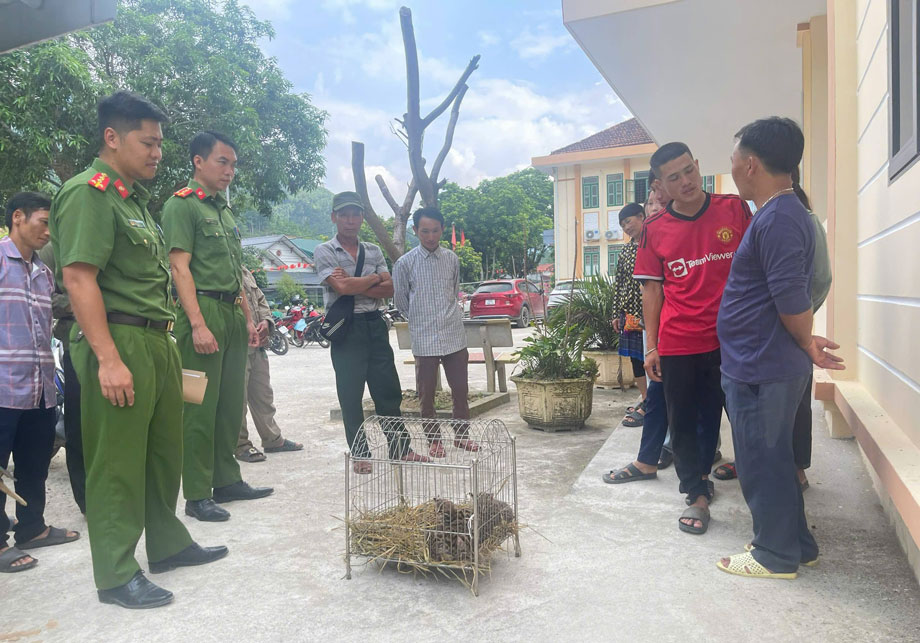 Promouvoir aupres de la population les especes animales qui ne doivent pas etre capturees elevees ou vendues. Photo : Police de la commune de Coc Lau
