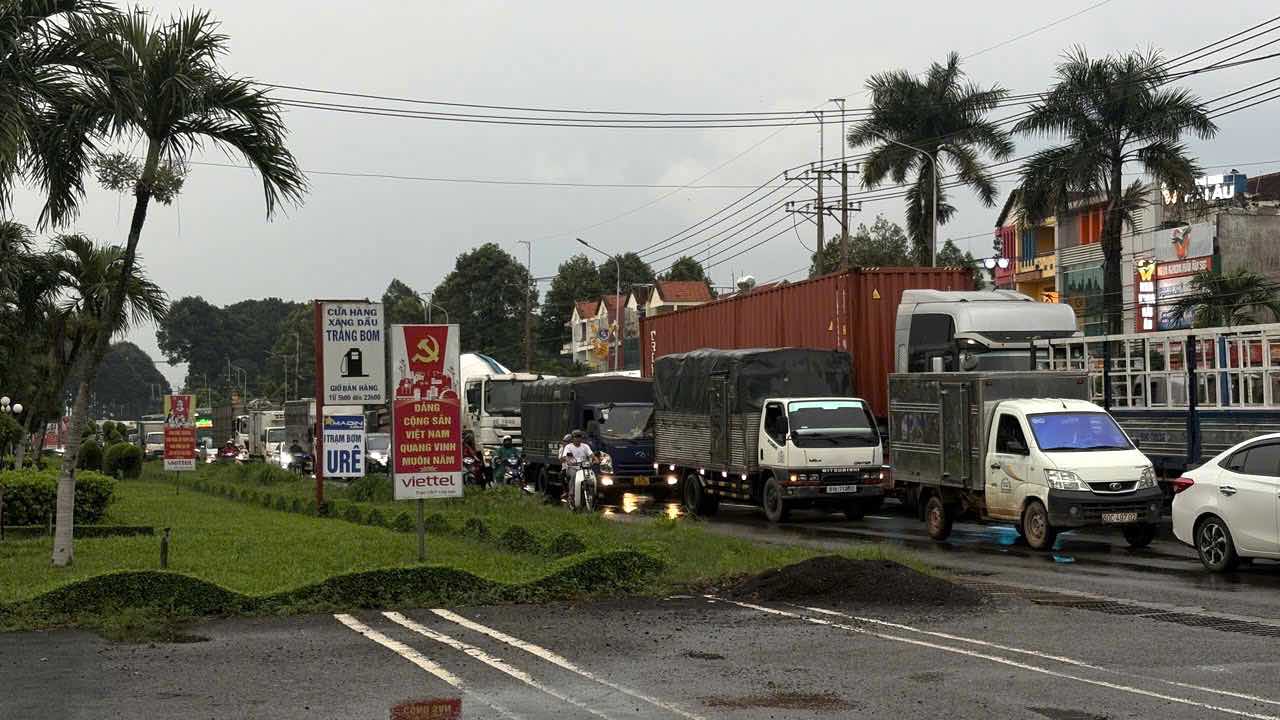 Sau con mua lon, un tac keo dai nhieu cay so tren quoc lo 1 qua xa Trang Bom, tinh Dong Nai. Anh: HAC- CTV