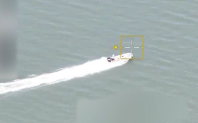 Russian UAVs target Ukrainian anti-ship canoes on the Dnepr River. Photo cut from video of the Russian Ministry of Defense