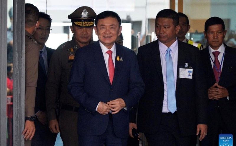 Former Thai Prime Minister Thaksin Shinawatra at Don Mueang International Airport in Bangkok, Thailand on August 22, 2023. Photo: Xinhua