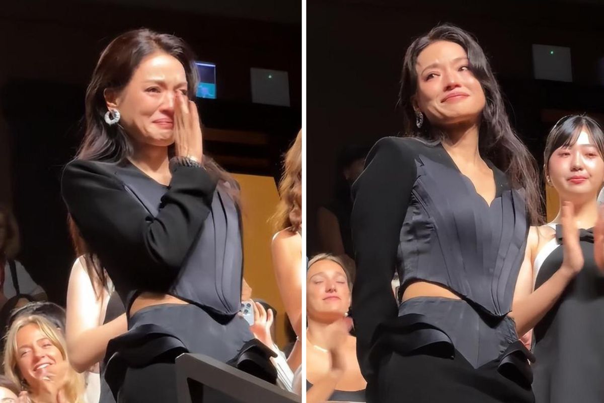 Thu Ky cried at the premiere of her first film as a director. Photo: cut from video
