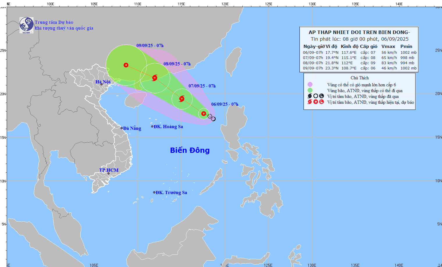 Updated location and path of the tropical depression about to strengthen into a storm. Source: National Center for Hydro-Meteorological Forecasting