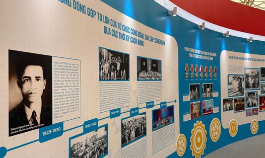 Không gian triển lãm của Công đoàn Việt Nam tại Triển lãm Thành tựu Đất nước. Ảnh: Bảo Hân