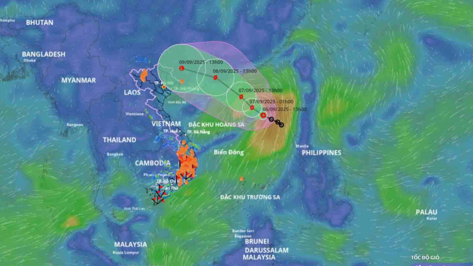 Updated at 6:30 p.m. on September 6 about the location and path of storm No. 7. Source: Vietnam Disaster Monitoring System
