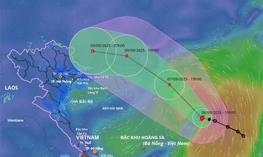 Dự báo đường đi và vùng ảnh hưởng của bão số 7 Tapah. Ảnh: Hệ thống Giám sát Thiên tai Việt Nam