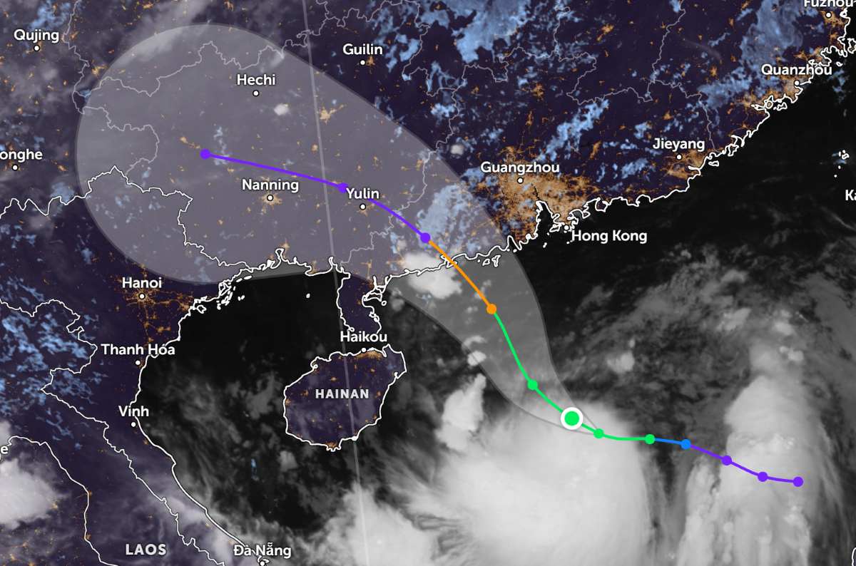 Bao Tapah du kien do bo vao Trung Quoc dem 7.9 hoac rang sang 8.9. Anh: Zoom Earth
