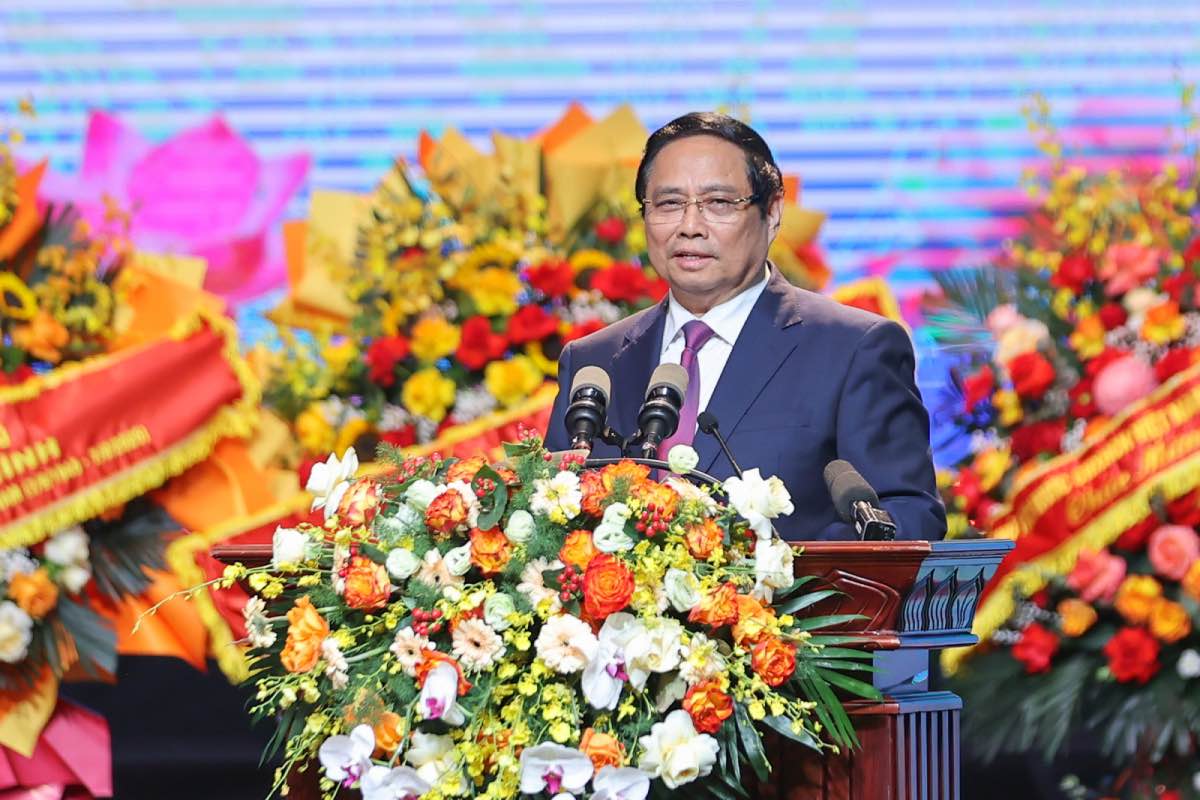 Politburo member and Prime Minister Pham Minh Chinh gave a speech at the 80th Anniversary of the Founding of the Voice of Vietnam. Photo: VGP/Nhat Bac