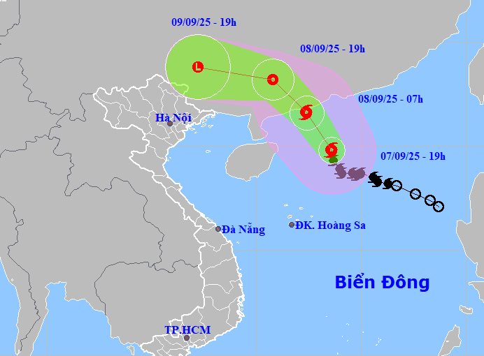 Du bao thoi tiet hom nay 8.9, bao so 7 do bo dat lien Trung Quoc. Anh: Trung tam Du bao Khi tuong Thuy van Quoc gia