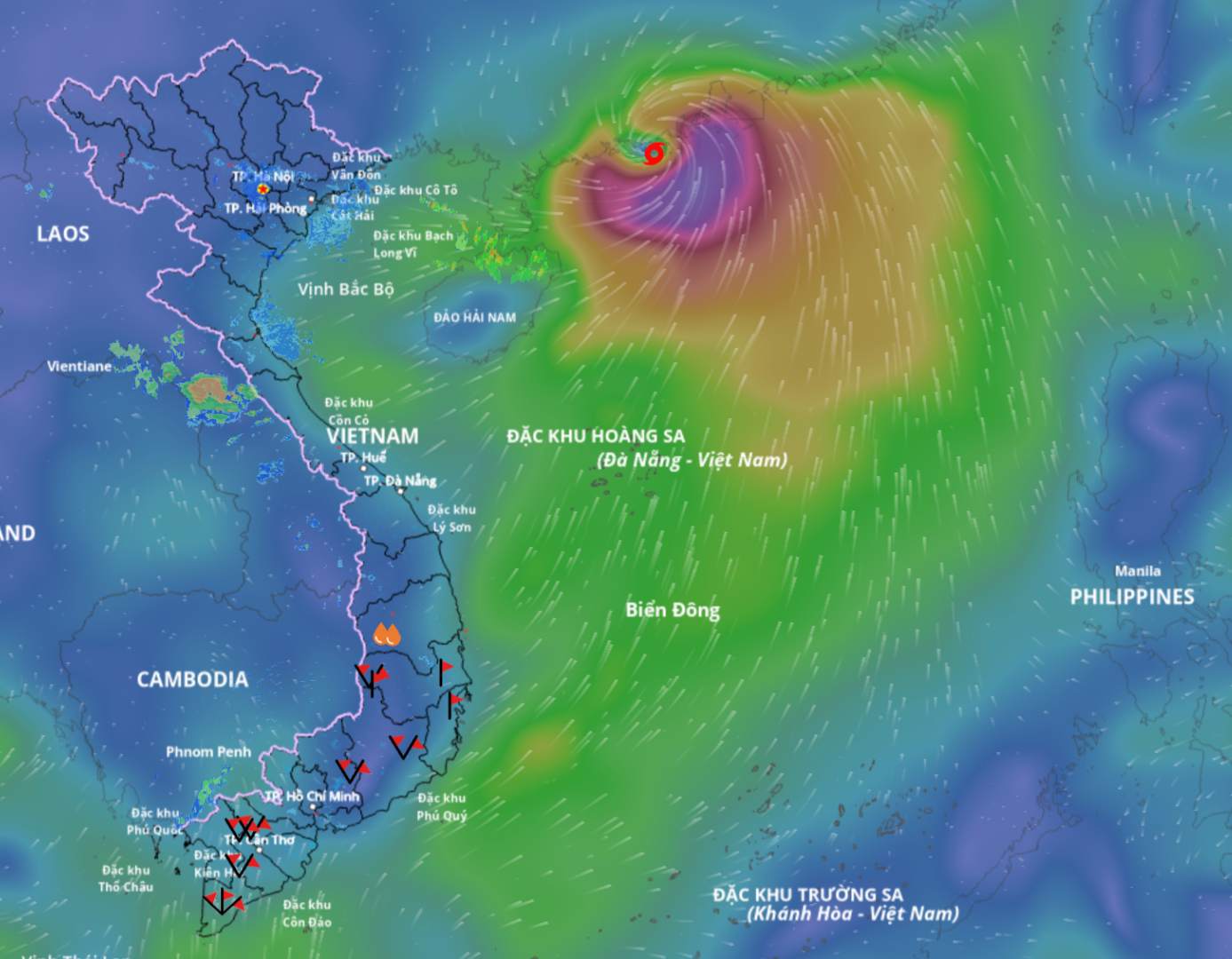 Typhoon No. 7 Tapah is forecast to weaken into a tropical depression in the next 12 hours. above is an image of the storm location at 8:00 a.m. on September 8. Source: Vietnam Disaster Monitoring System
