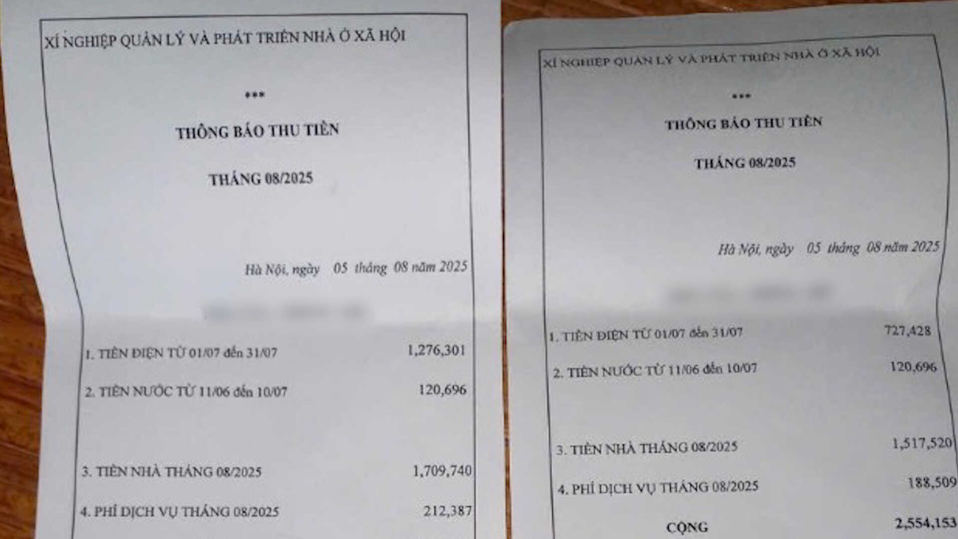 So tien nuoc thang 8 cua hai ho dan giong nhau den tung nghin dong. Anh: Cao Thom