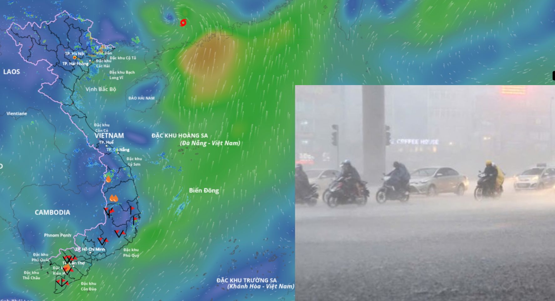 The post-storm circulation of storm No. 7 is forecast to cause rain in the North from September 9. Source of the storm at 2:00 p.m. on September 8: Vietnam Disaster Monitoring System