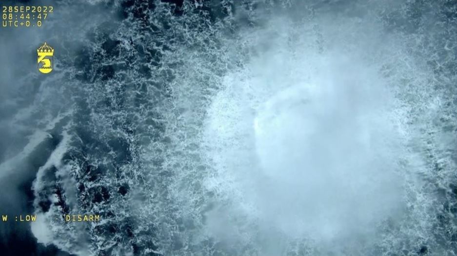 Gas leak in the Baltic Sea on September 28, 2022 after the Nord Stream explosion. Photo: Swedish Coast Guard