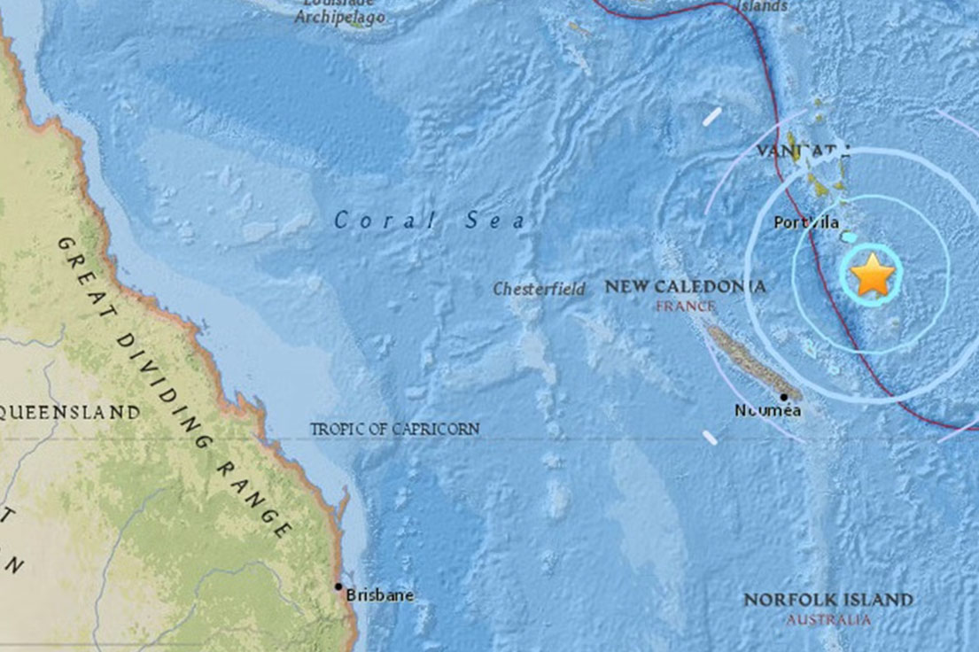 별로 표시된 지역은 9월 9일 바누아타 공화국에서 지진이 발생한 곳입니다. 사진: USGS