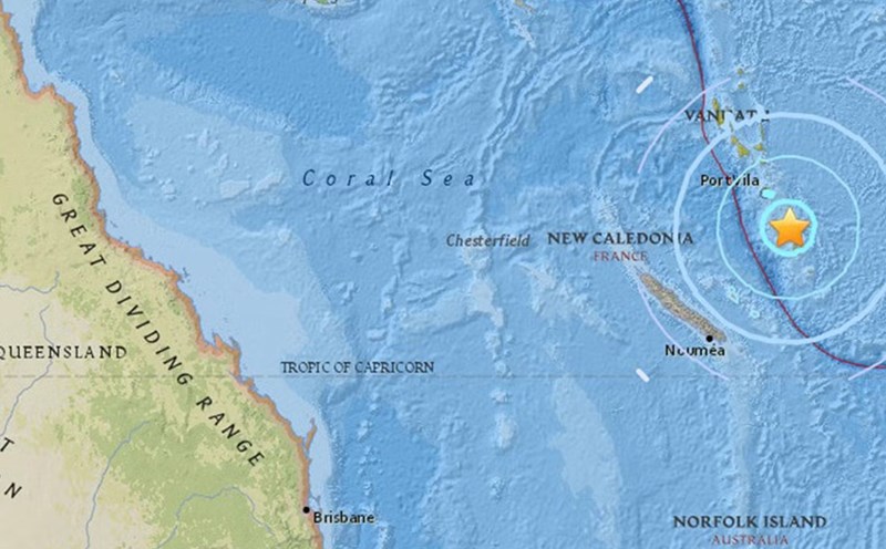 The star-studded area is where the earthquake in the Vanuata Republic occurred on September 9. Photo: USGS