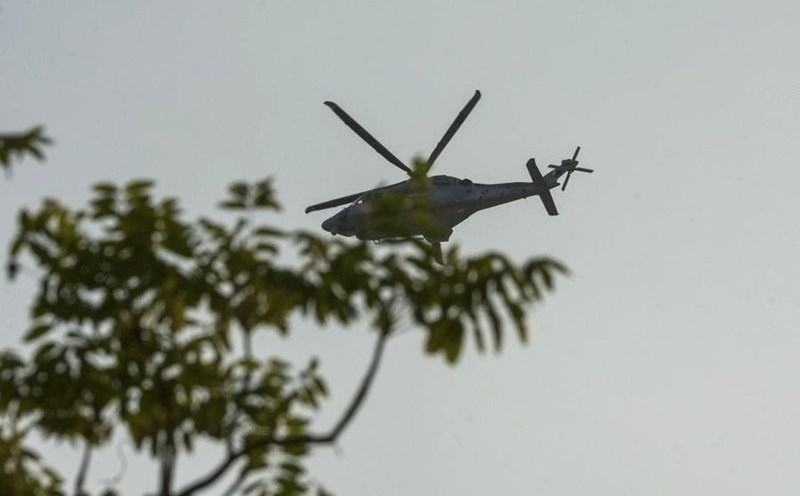 A helicopter near the site of an Israeli airstrike in Doha, Qatar, on September 9, 2025. Photo: Xinhua