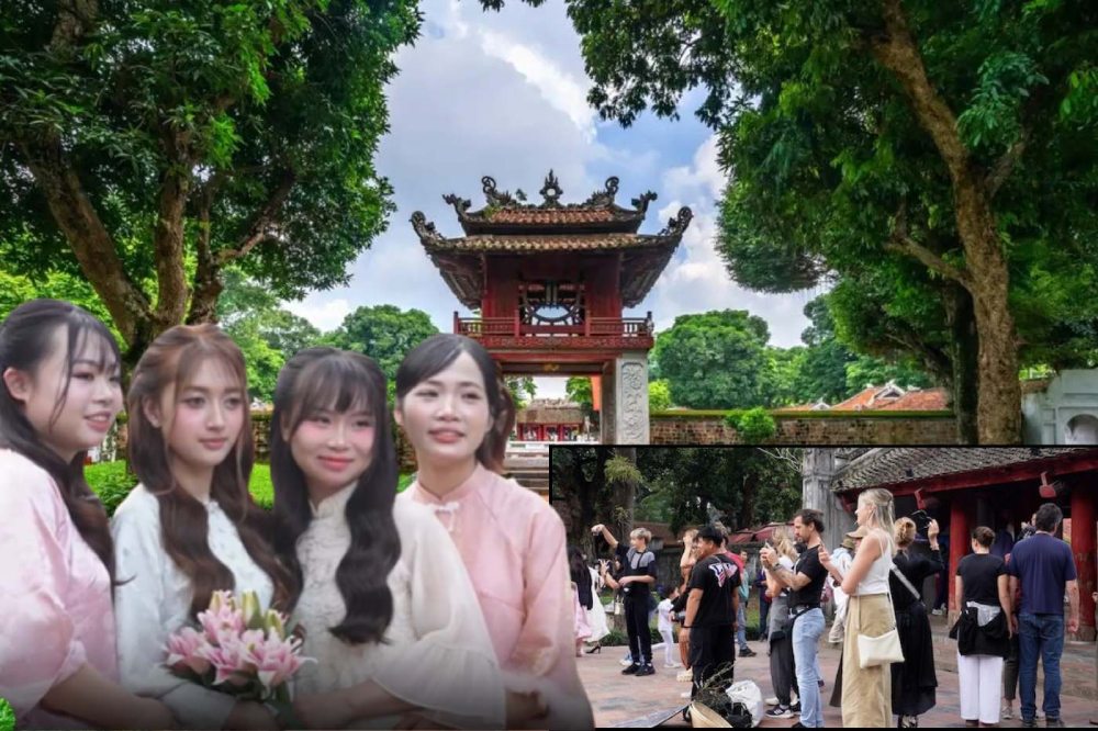 La gente se apiña para pedir caligrafia y tomar fotos en el Templo de la Literatura a principios de año