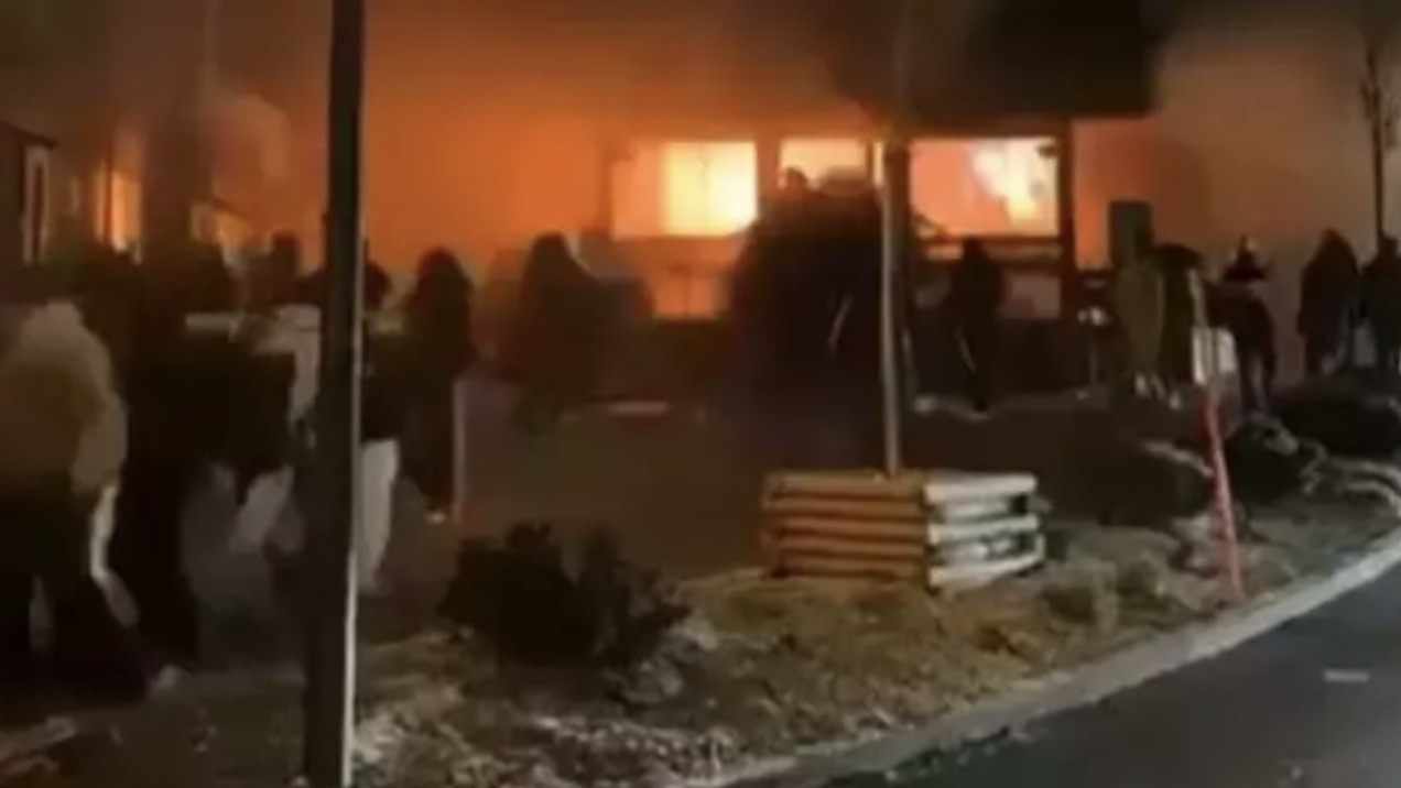 Fire at New Year's Eve party in Switzerland. Video cut of fire scene