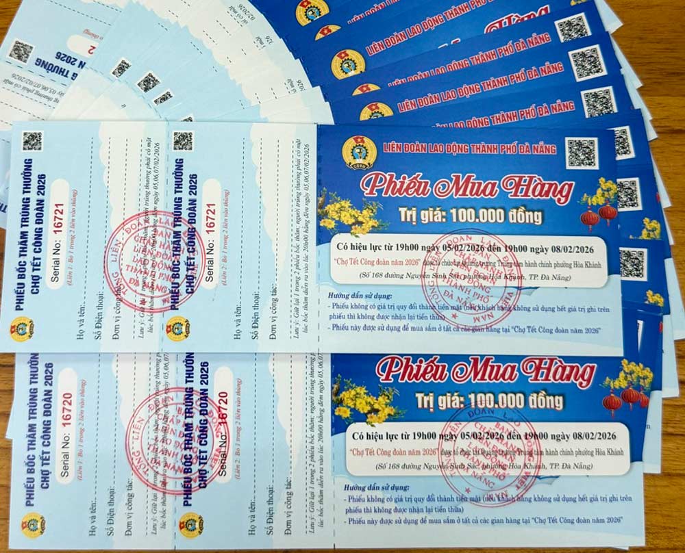 Da Nang City Labor Federation will also distribute more than 65,000 shopping vouchers with a total value of more than 6.5 billion VND, for union members and workers to shop at the Tet market. Photo: Da Nang Trade Union