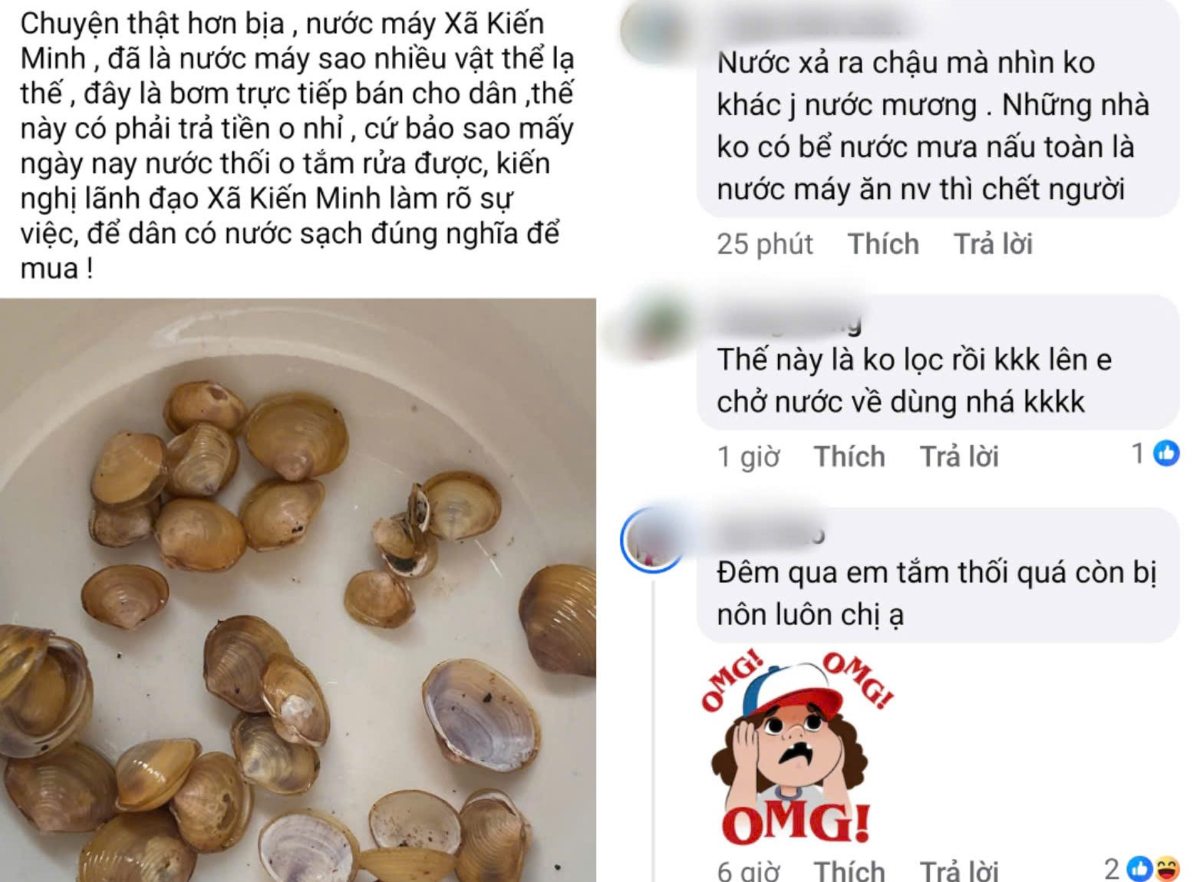 People in Kien Minh commune, Hai Phong are upset because the domestic water smells strange. Screenshot