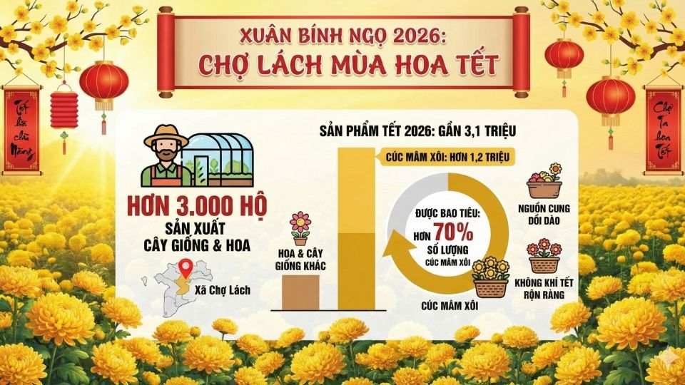 Chrysanthemums are the main commodity, accounting for 1.2 million out of 3.1 million flower and ornamental plant products serving the 2026 Tet market. Graphics: Hoang Loc