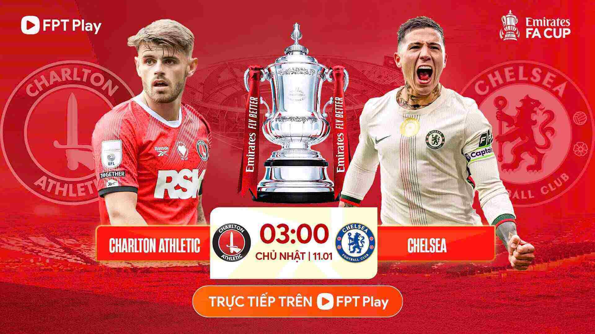Charlton Athletic vs Chelsea in FA Cup. Graphics: FPT Play