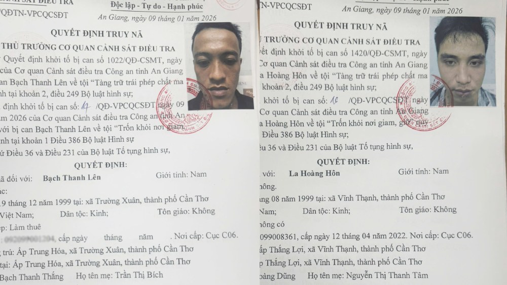 2 đối tượng bị truy nã Lên (trái) và Hôn. Ảnh: Nghiêm Túc