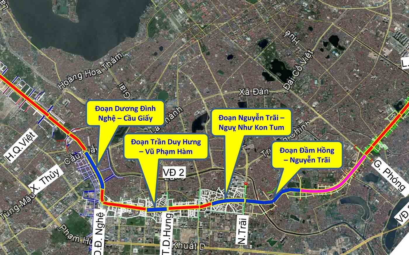 Hanoi Ring Road 2.5 is divided into 13 sections. Photo: Thanh Xuan Ward People's Committee