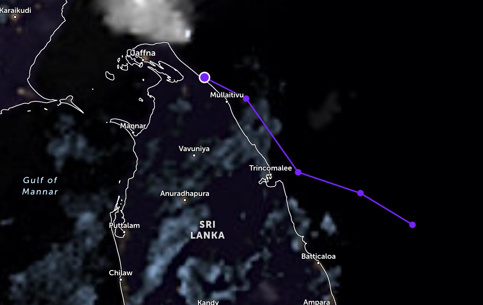 Ap thap nhiet doi tren An Do Duong chinh thuc do bo dat lien Sri Lanka. Anh: JTWC