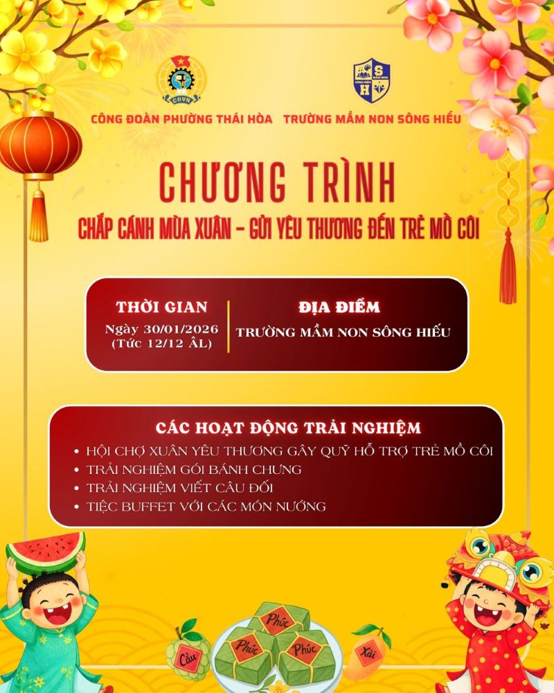 The "Wings of Spring" program brings a warm spring, spreading love to orphans in the area. Photo: Thai Hoa Ward Trade Union