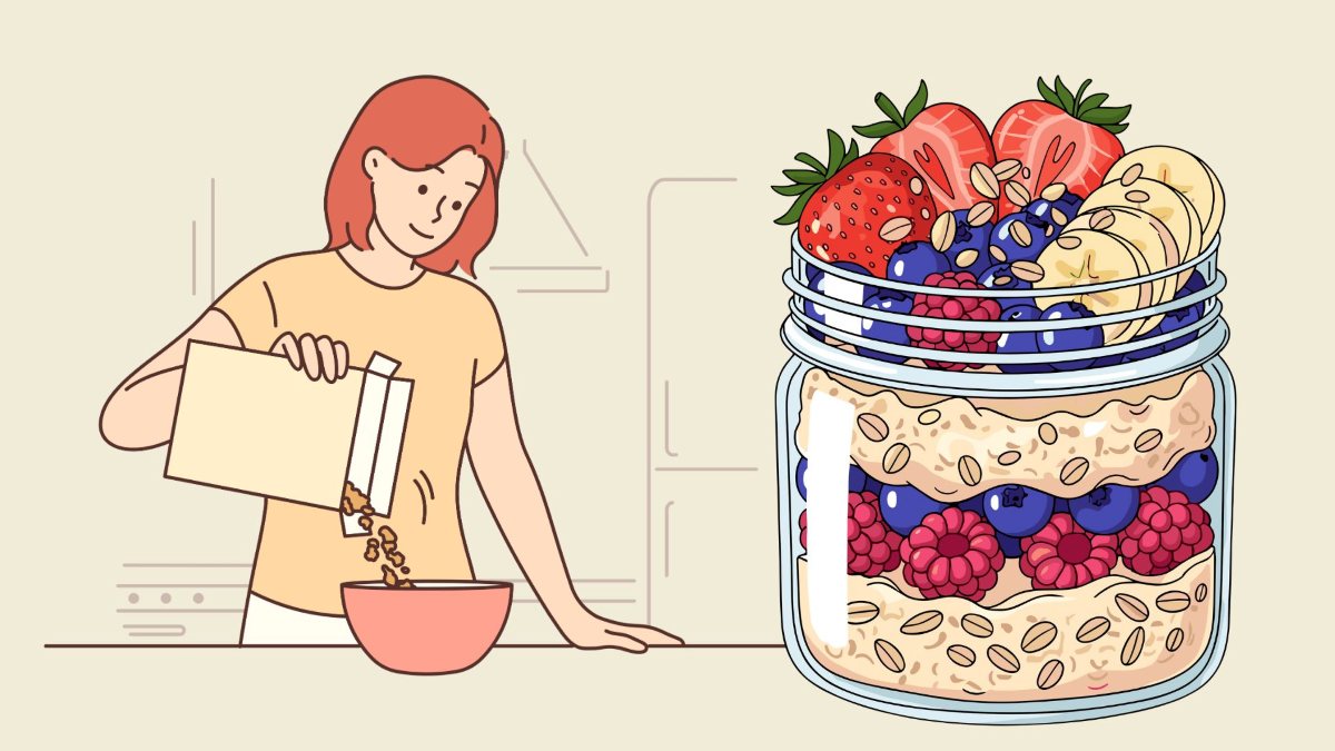 Oatmeal soaked overnight with blueberries and oranges is a breakfast food rich in fiber that is good for health. Graphics: Thanh Thanh