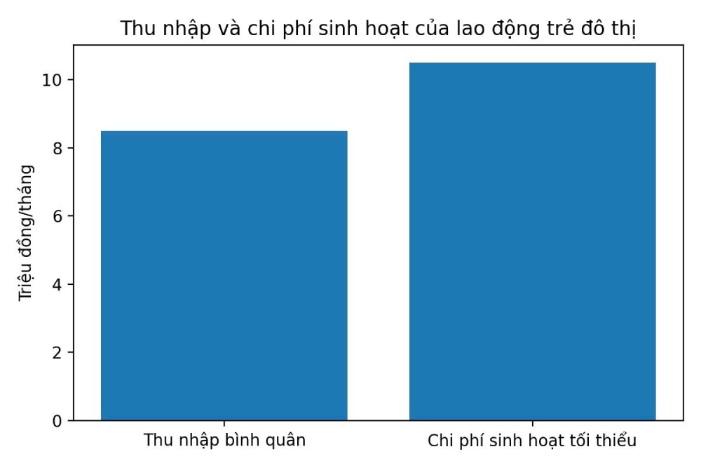 Bieu do ve thu nhap thuc te va chi phi sinh hoat cua lao dong tre tai do thi. Anh: Quynh Chi