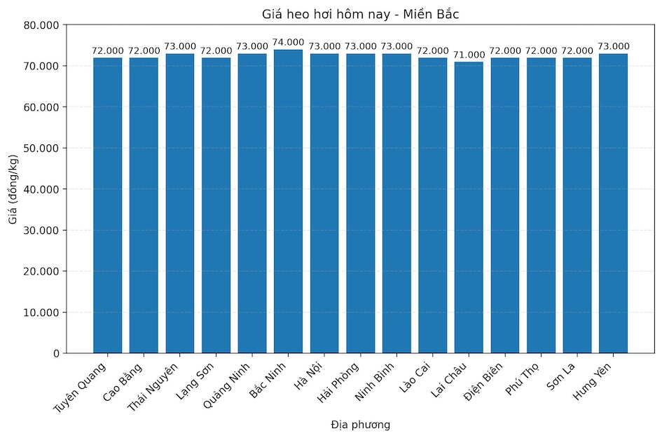 Gia heo hoi hom nay 12.1 tai mien Bac. Do hoa: Thuy Linh.