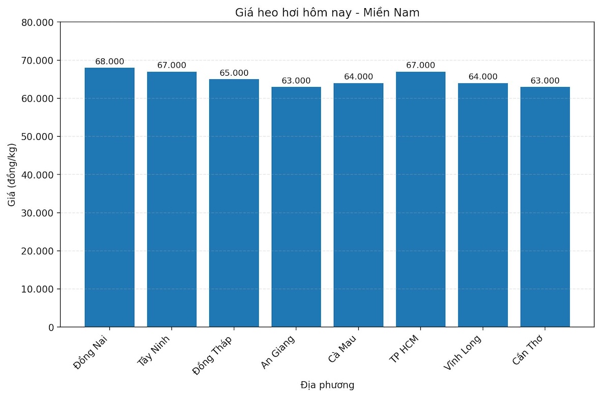 Gia heo hoi hom nay 12.1 tai mien Nam. Do hoa: Thuy Linh.