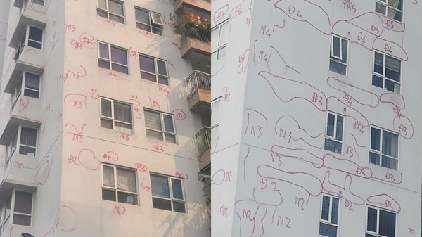 Chung cư Văn phòng Quốc hội xuất hiện ký hiệu khảo sát trên các tòa nhà. Ảnh: Minh Hạnh