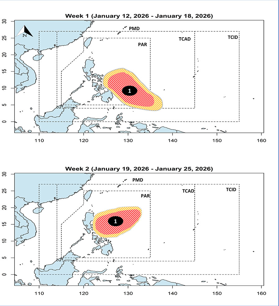 Du bao ap thap moi co kha nang xuat hien vao giua thang 1, kha nang manh len thanh ap thap nhiet doi hoac bao. Anh: PAGASA
