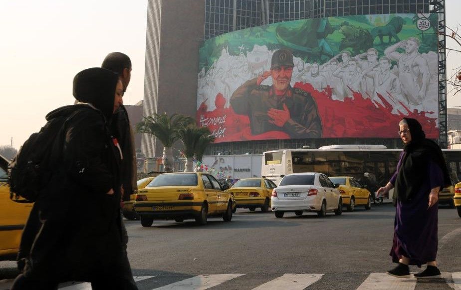 Photo of Qassem Soleimani, former Commander of the Quds Forces killed by the US in 2020, hung in central Tehran, Iran, January 6, 2026. Photo: Xinhua