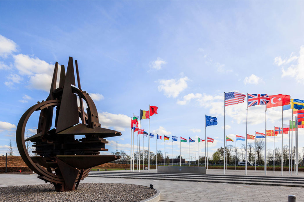 NATO symbol placed at the headquarters campus in Brussels (Belgium). Photo: NATO