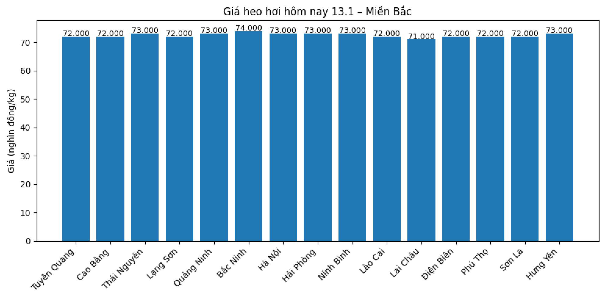 Gia heo hoi hom nay 13.1 tai khu vuc mien Bac. Do hoa: Thuy Linh