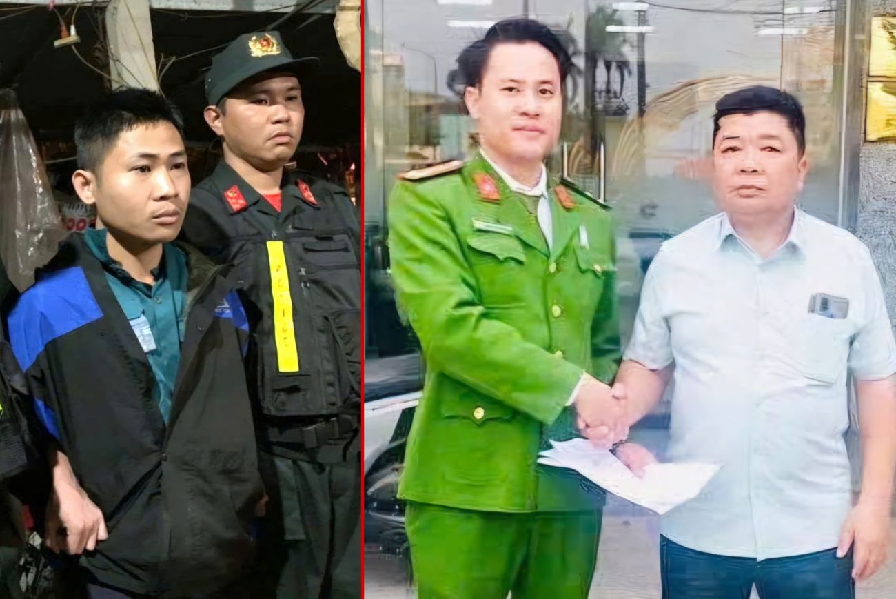 Also receiving money transferred by mistake, but Mr. Lu (far left of the photo) was temporarily detained while Mr. Son (far left of the photo) was commended by the police. Photo: Quang Tri Police