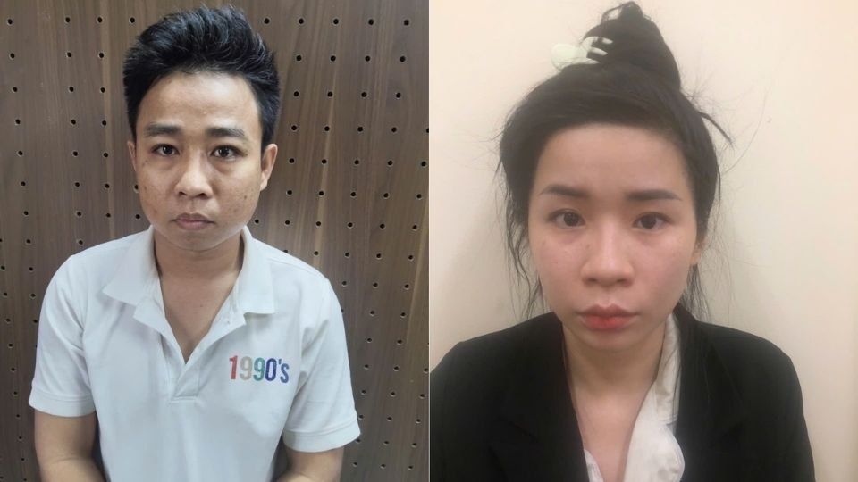 Pham Hoang Nam y Nguyen Thi Thuy Hang fueron procesados y detenidos temporalmente por la policia de la provincia de Vinh Long para investigar el acto de organizar el uso ilegal de drogas. Foto: Policia proporcionada