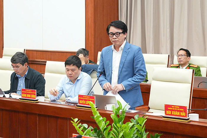 Giam doc So Khoa hoc Cong nghe Hai Phong Nguyen Cao Thang phat bieu tai Hoi nghi. Anh: Cong TTDT Hai Phong