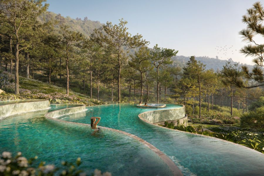 Onsen Pool mang den trai nghiem khoang nong bon mua cao cap, dai dien cho chuan song “Private Retreat Living”. Anh: BIM Group