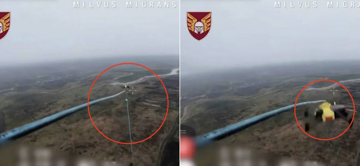 The Ukrainian army is testing a new tactic to neutralize enemy propeller-powered drones in the air. Photo cut from video Independent Airborne Brigade No. 46