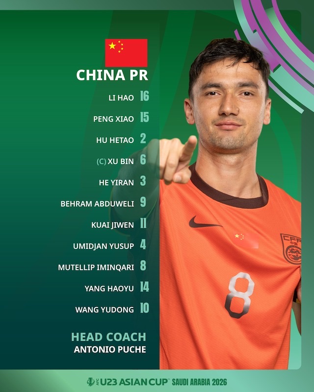 Doi hinh ra san cua U23 Trung Quoc. Anh: AFC