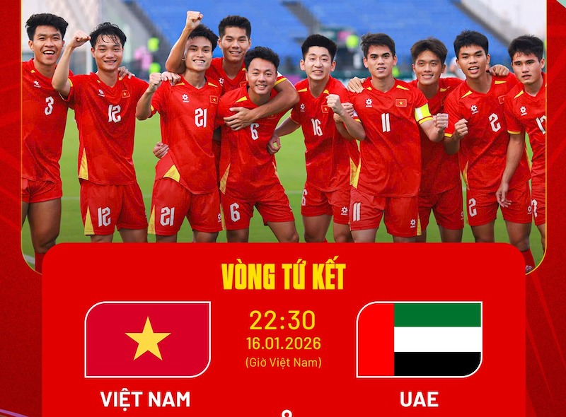 La sub-23 de Vietnam se enfrentara a la sub-23 de los Emiratos Arabes Unidos en los cuartos de final del Campeonato Asiatico Sub-23 de 2026. Foto: VFF