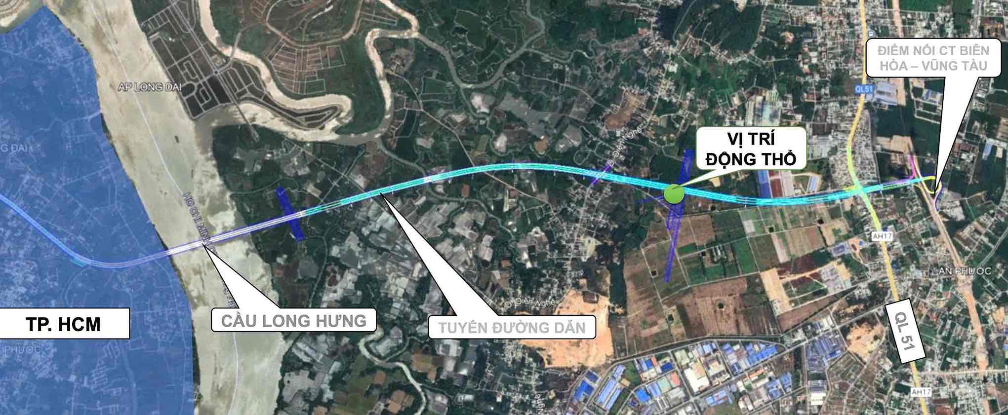 Vi tri dong tho du an cau Long Hung (cau Dong Nai 2). Anh: HAC