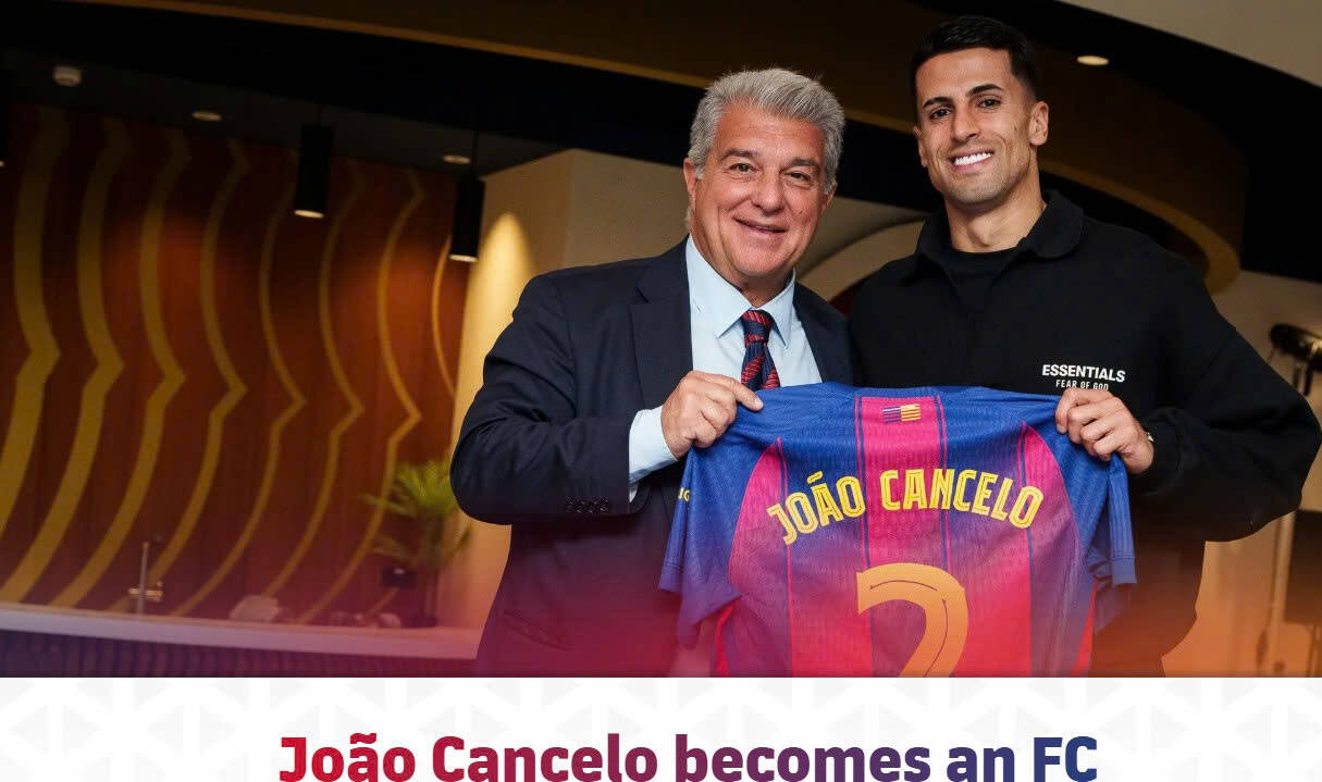 Joao Cancelo duoc gioi thieu tren trang chu Barcelona.  Anh: AFP