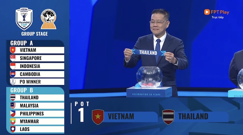 아세안컵 2026 추첨식에서 베트남 대표팀의 상대를 결정합니다. 사진: AFF